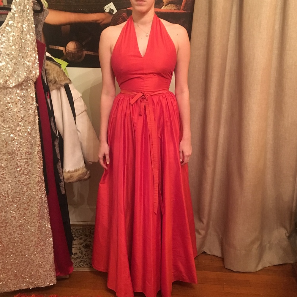Halston Designer orange night gown dress